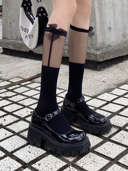 Mesh White/Black Bow Lace Decorations with Socks Calf