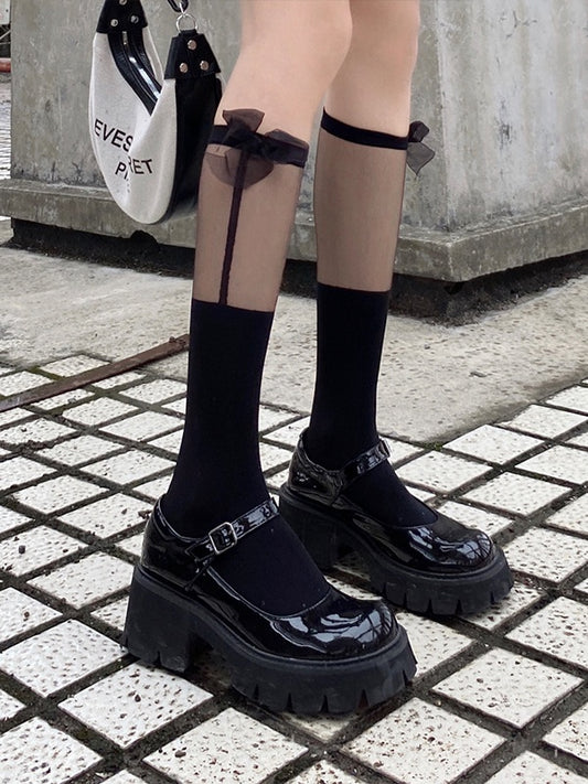 Mesh White/Black Bow Lace Decorations with Socks Calf