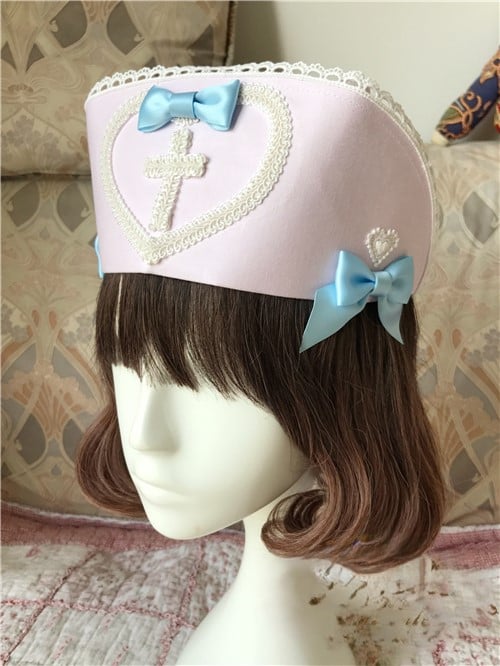 Kreuz und Lolita – Akzente Krankenschwester Farbe 5 Spitzenoptionen mit Cosplay Bowknots Hut Herzform