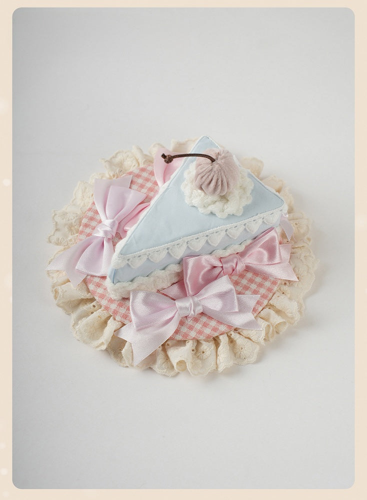Sweet Lolita Blue&Pink Bow Ruffled Trim Triangular Cake Mini Hat