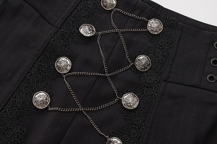 Silver Black and Buttons Chains Ouji Lolita High Waist Pants Decorative with