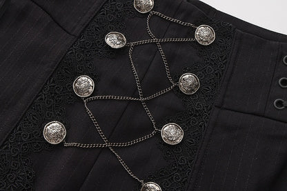 Silver Black and Buttons Chains Ouji Lolita High Waist Pants Decorative with