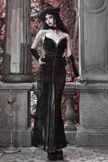 Black and Red Sleeveless High-Waisted Ruffle Lace Gothic Fishtail Dress
