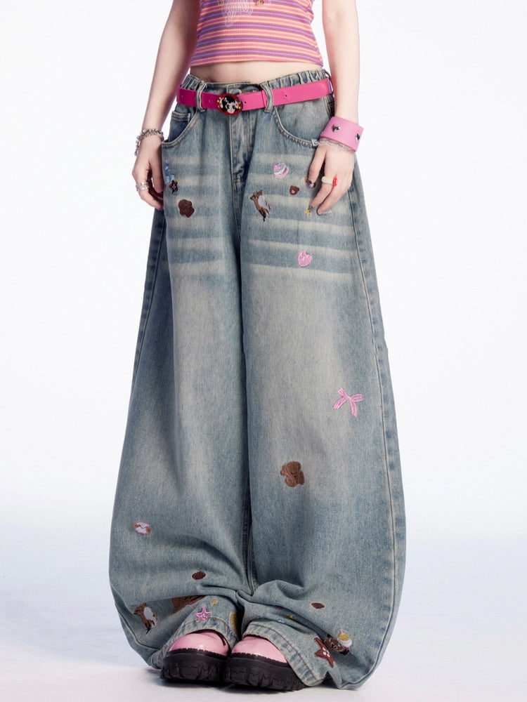 Print Light Blue Low Cartoon Sticker Vintage