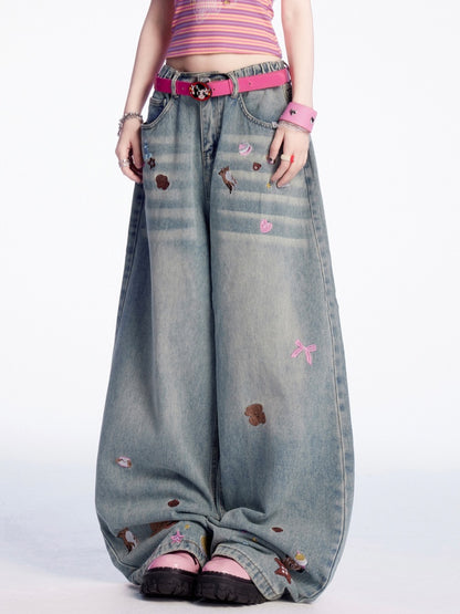 Print Light Blue Low Cartoon Sticker Vintage