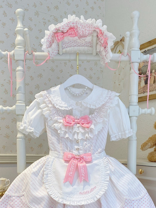 ピンクドットホワイト柄ボンネット/ポルカ