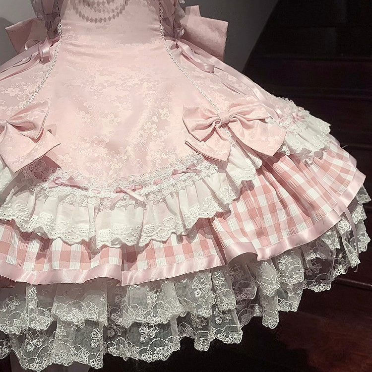Set Accents Sweet Lolita Idol Pink Neck Bow Dress Halter Sakura / JSK Full