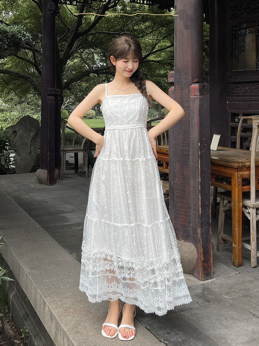 Spitzen-Unterkleid, Länge: Weiß, hohe Taille, Knöchellänge