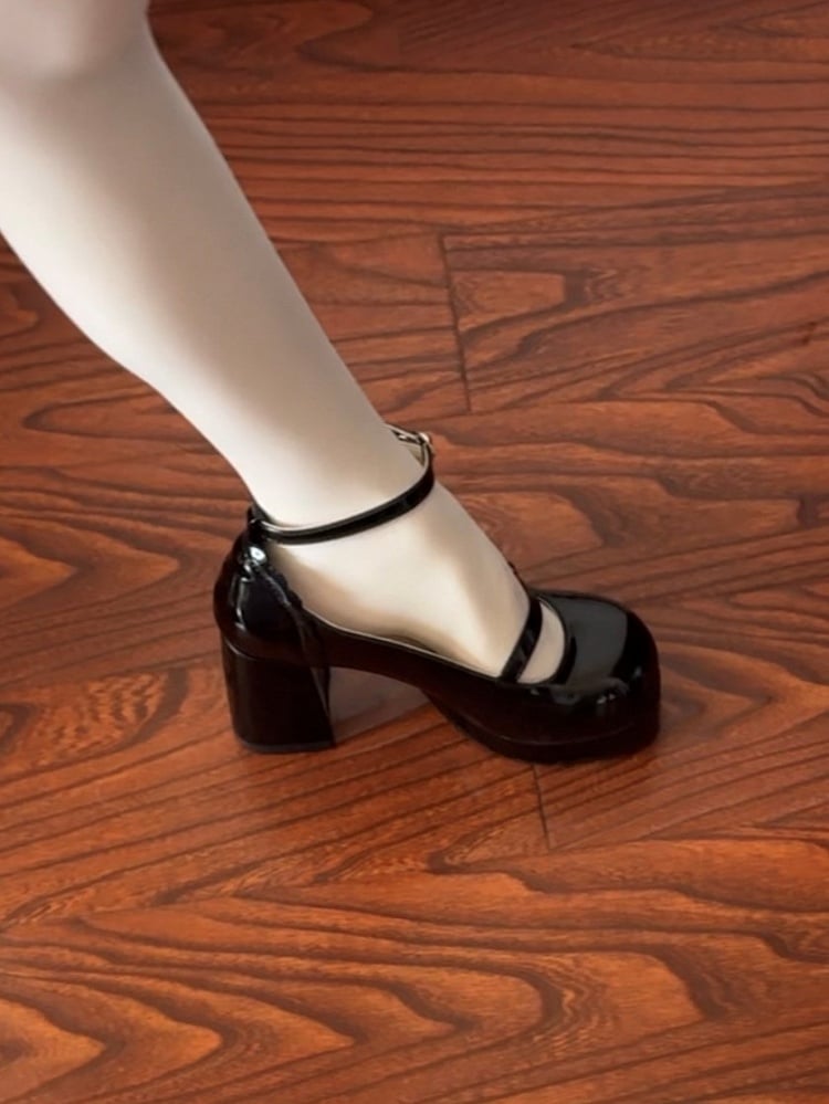 Jane Removable Shoes Black Mary 7.5cm Lolita Details Bow with Elegant Heel Toe Round