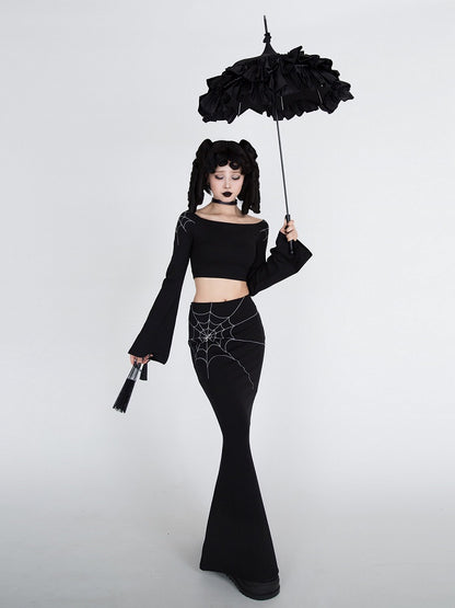 Gothic Black Spiderweb Mermaid Skirt