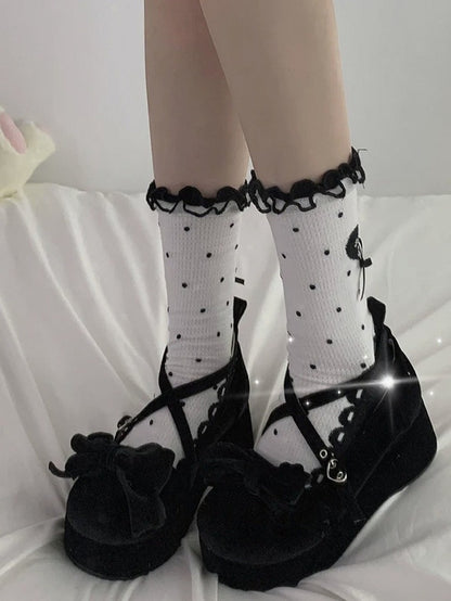 Polka Dot Heart Ankle Socks with Ruffle Lace Trim, 8 Colors - ROJI ROJI