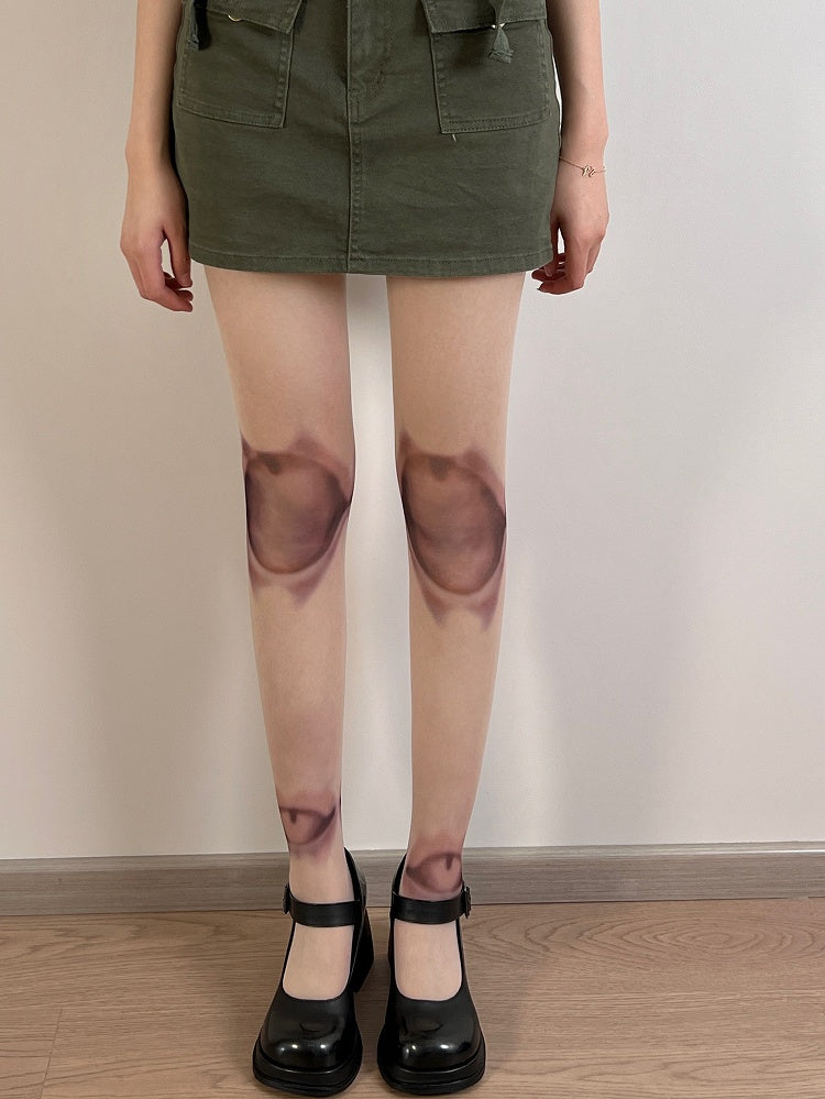 ヌードの膝と足首の関節プリントタイツ