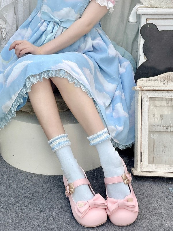 Kalbsrote/Gelbe/Blaue/Weiße Lolitasocken