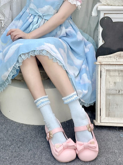 Kalbsrote/Gelbe/Blaue/Weiße Lolitasocken