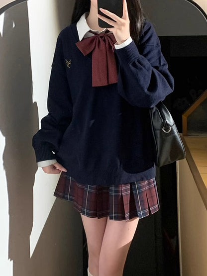 Blue/Black/Gray/White V-neck Embroidery Sweater Letter