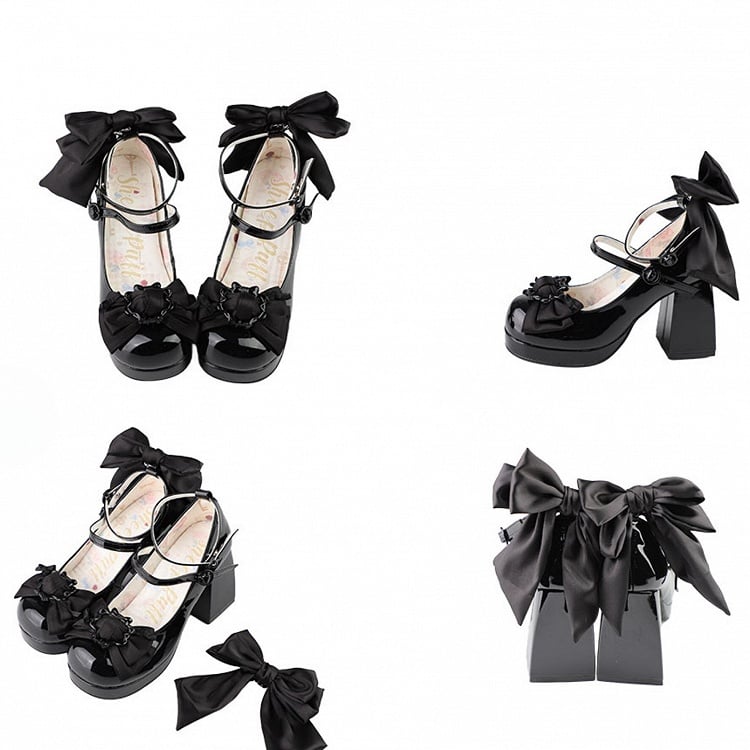 Top Plateau Schwarz Schleife Poliert bei High Heels Block