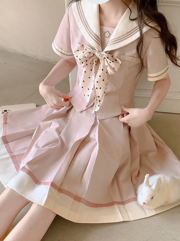 JK Skirt with Uniform Hem Beige Pleat Box 55cm Pink