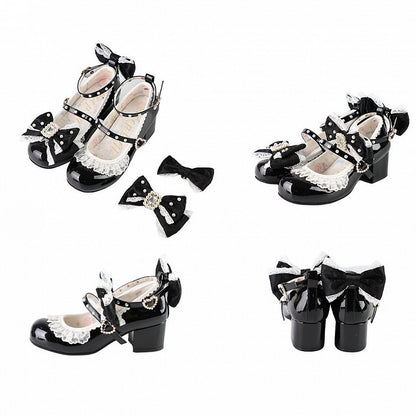 Black Polished Bowknot Rhinestone Decorated Detachable And Beaded