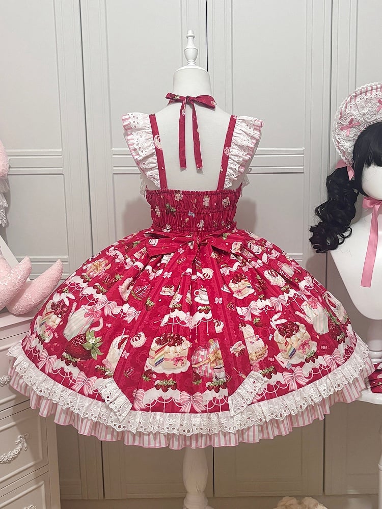 Lolita Rock Sweet Red Bows Print Dessert und Pullover Erdbeere