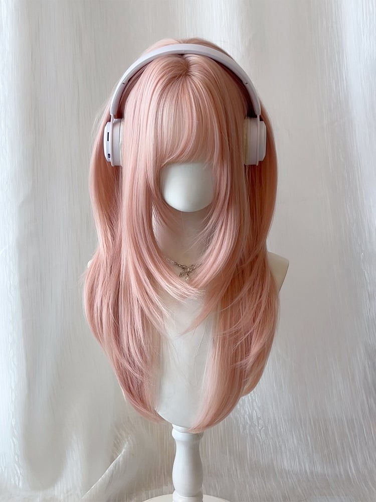 Wig with Bangs Straight Full 65CM Pink