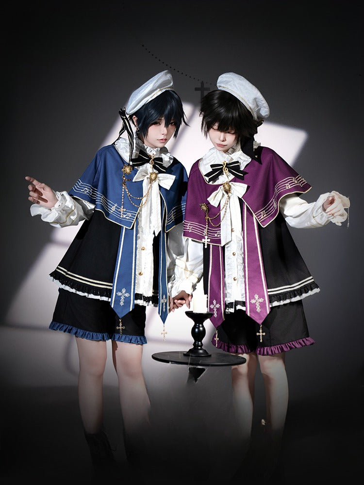 Black Bow and Striped Beret Lolita with White Golden
