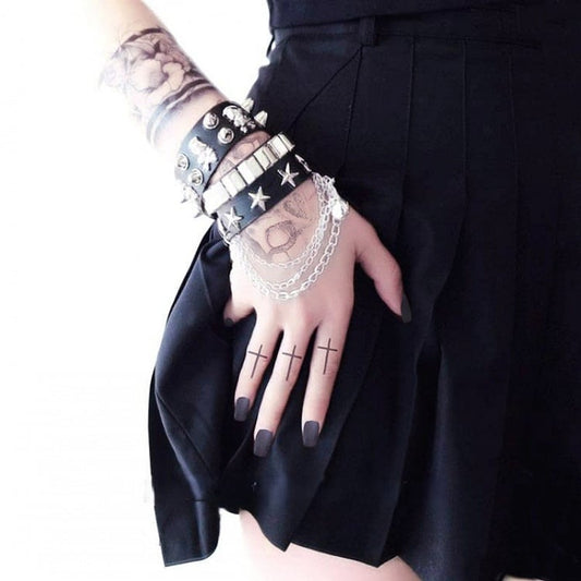 Head Studs Black Accents Bracelet Details with Stars Skeleton