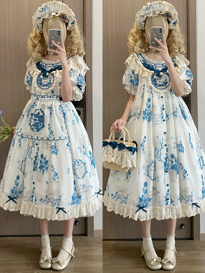 Loose Lolita Print Dress Plus Mulberry Sizes Poetry‌ and Blue Available