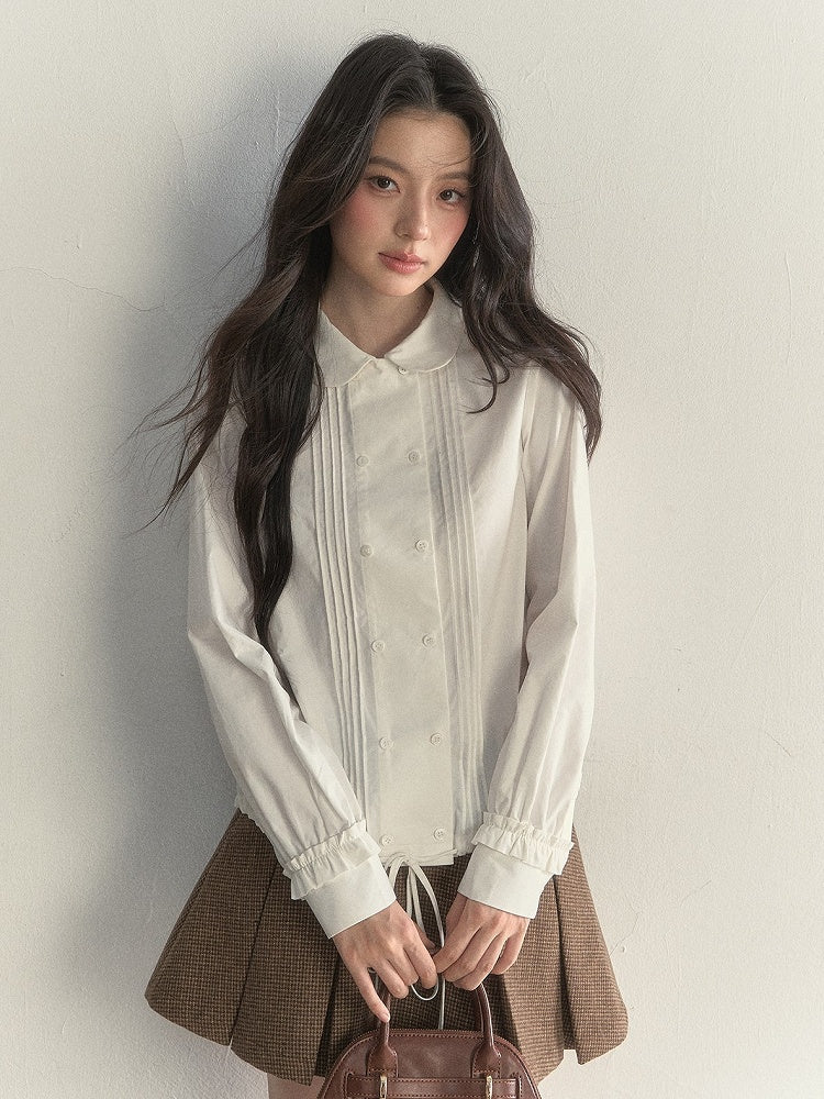 Drawstring White Vintage Shirt Double-breasted