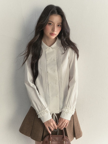 Drawstring White Vintage Shirt Double-breasted