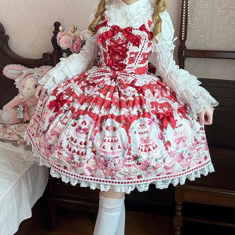 Lolita Rot / Volle Erdbeere Süße Desserts Print Set JSK und