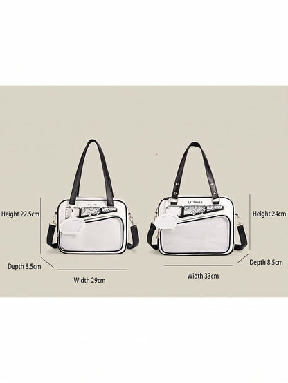 Kawaii Transparent Pocket Double Shoulder Bag in 4 Colors - CMERSIKENG
