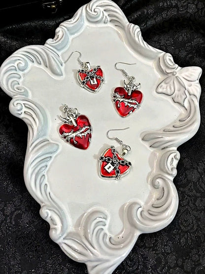 Gothic Red Heart Earrings Set of 3