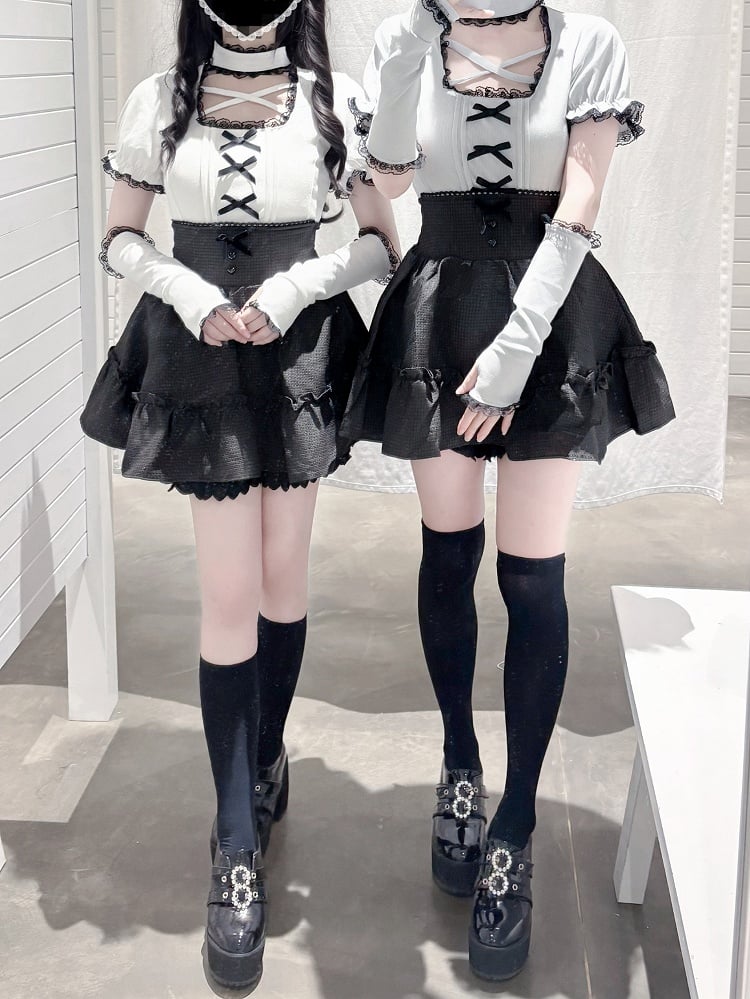 Mint | Knit Criss-Cross Jirai Arm Detachable Kei with Top Dusty Sleeves Neckline