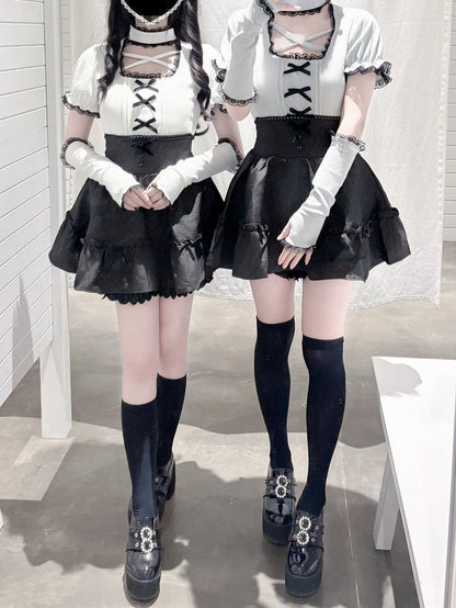 Mint | Knit Criss-Cross Jirai Arm Detachable Kei with Top Dusty Sleeves Neckline