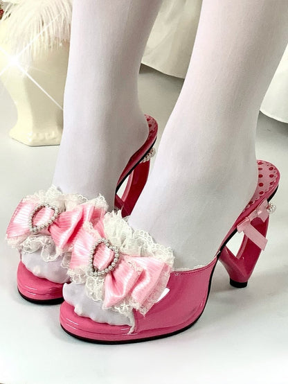 PU Deep Slip-In with Beadwork Bow Design Heel Heart Fit