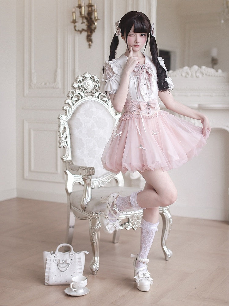 Pink Bubble Skirt with Detachable Rhinestone Bow - Ekomi