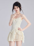Cami Top Apricot Asymmetrical Lace Trim Chiffon