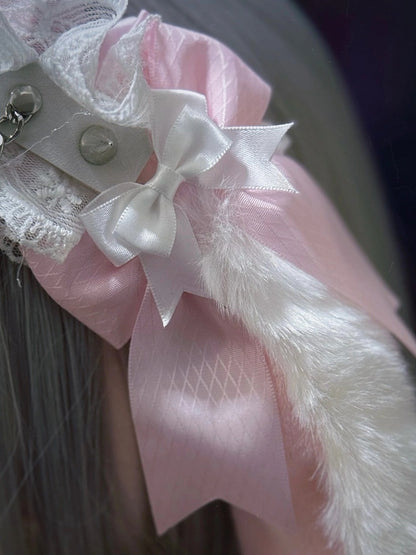 Bunny Strap Leather Ear with Pink Droopy KC White Rivet Plush