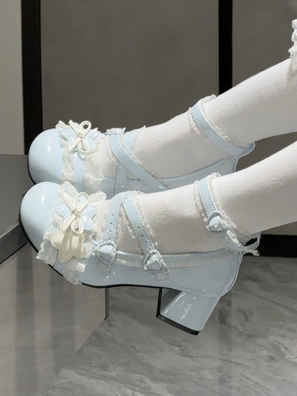 Janes in with Lace Mary Lolita PU Sweet Blue Edging