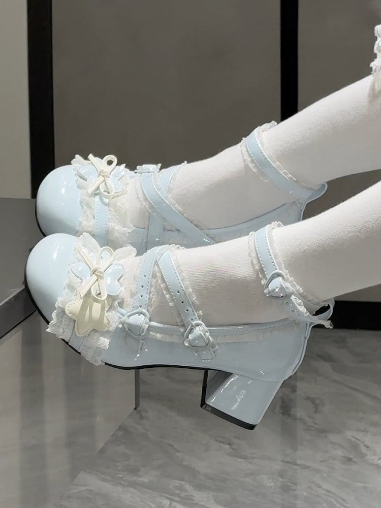 Blue Sweet PU in Lace with Edging Janes Mary Lolita