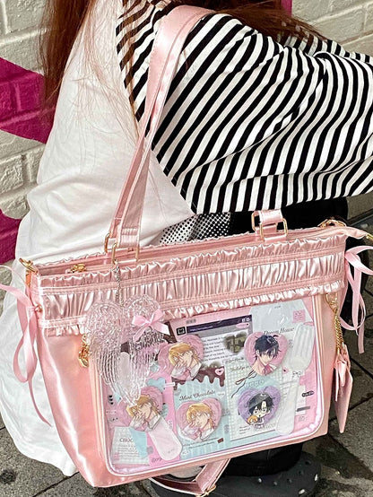 イタバッグ フリル ピンクのリボンボウ 大容量トートバッグ