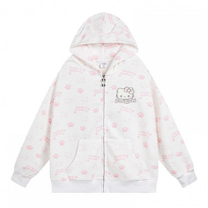 Schwarz/Rosa/Hellblauer Kapuzenpullover mit Kätzchen-Allover-Print