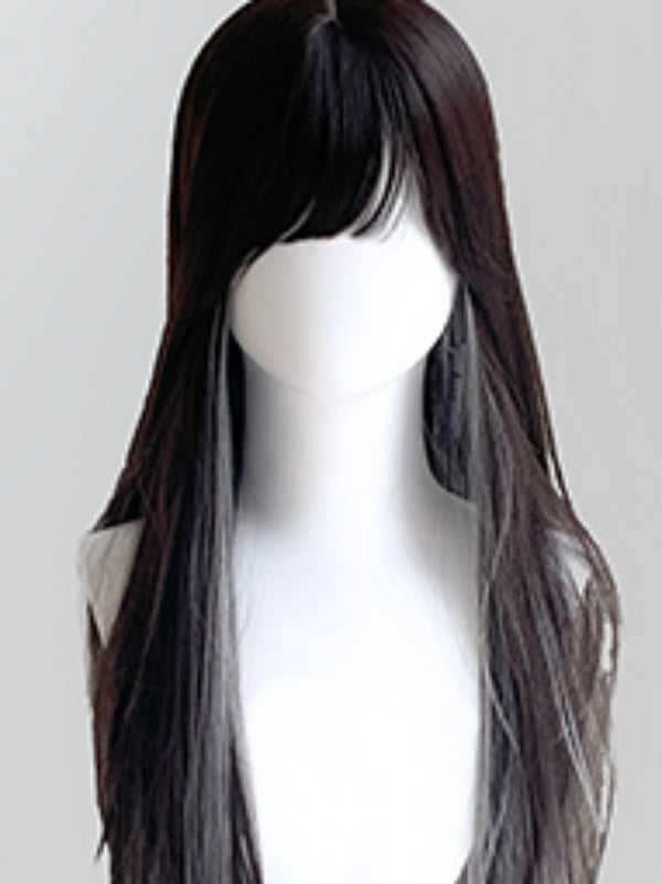 70CM Black Bangs Wig with Silver Highlight Straight