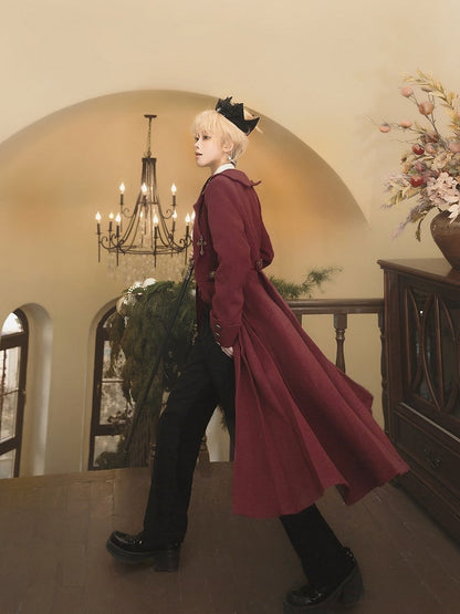 + Wings Shirt Red Collar Sleeves Black Waist High Pants Ouji Coat Cross Long Charms Bat Lolita White