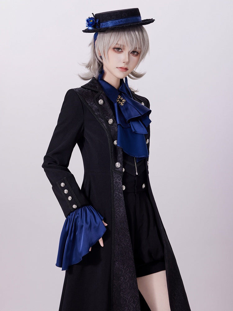 Black Zip Jacket with Jacquard Placket and Lace-Up Back Cutout - DevilInspired Exclusive Collection