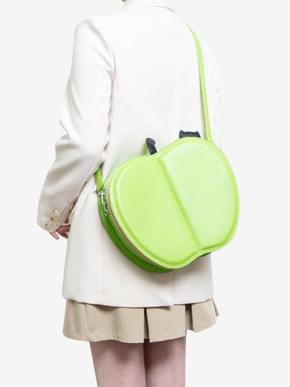 Moon  Star Core Backpack And 2-Way With Kawaii Green Flip Apple Cat Embroidery Creative