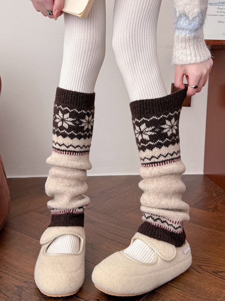 Fair Isle Pattern Knit Leg Warmers in Three Colors - Xi Shang Mei Shao