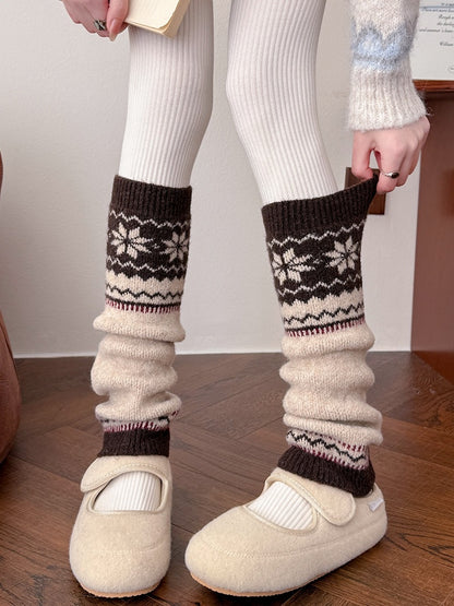 Fair Isle Pattern Knit Leg Warmers in Three Colors - Xi Shang Mei Shao