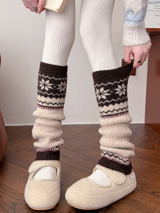 Fair Isle Pattern Knit Leg Warmers in Three Colors - Xi Shang Mei Shao