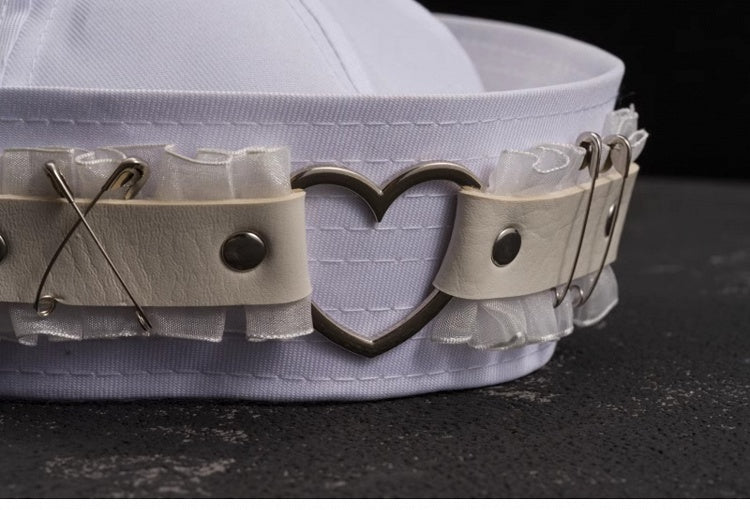White Heart-shaped Ring Studs Pins Lace Sailor Hat